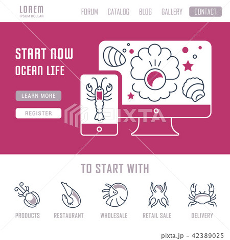 Website Banner and Landing Page of Ocean Life. 42389025