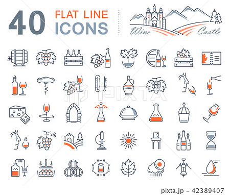 Set Vector Flat Line Icons Wine Set Vector Flat Line Icons Wine 42389407
