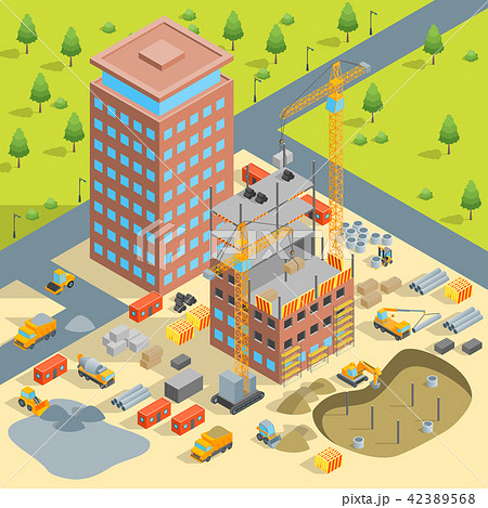 Construction of Multistory Building Concept 3d Isometric View. Vector 42389568
