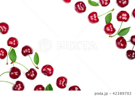 Sweet red cherries isolated on white background with copy space for your text. Top view. Flat lay 42389702