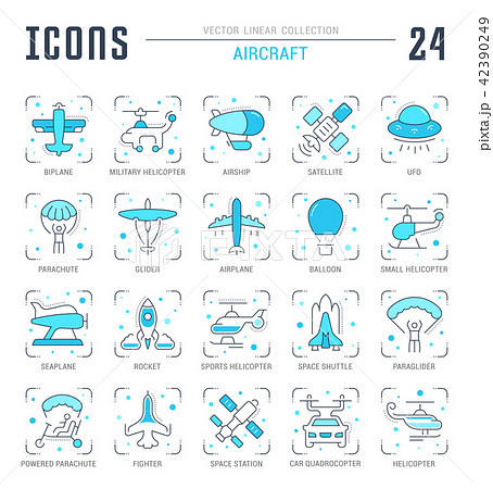 Set Blue Line Icons of Aircraft. 42390249