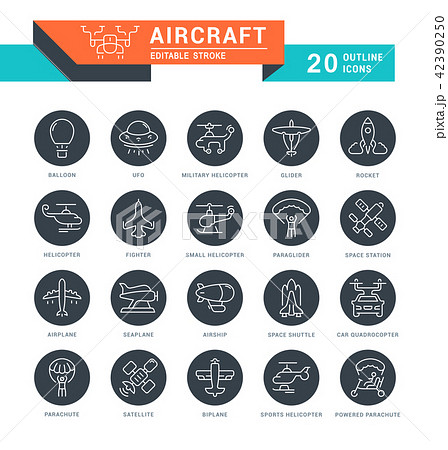 Set Vector Line Icons of Aircraft. 42390250