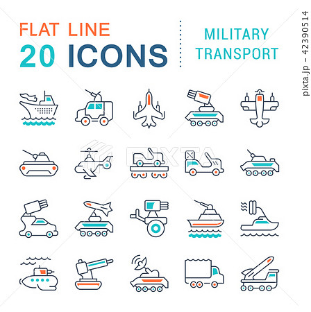 Set Vector Line Icons of Military Transport. Set Vector Line Icons of Military Transport. 42390514