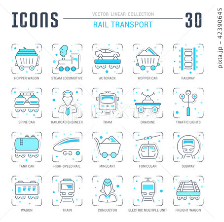 Set Blue Line Icons of Rail Transport. 42390645