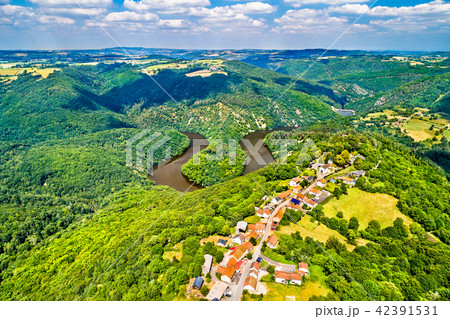 Meander of Queuille on the Sioule river in France 42391531