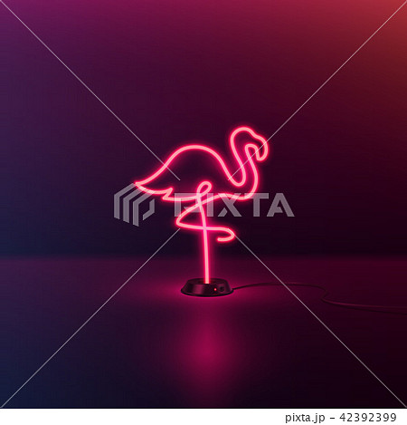 Glowing Neon effect sign with Pink Flamingo....のイラスト素材