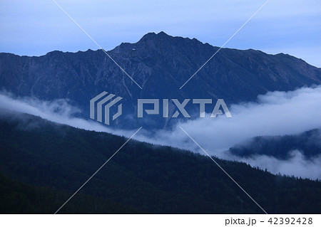 北アルプス太郎平からの山々　水晶岳の朝 42392428