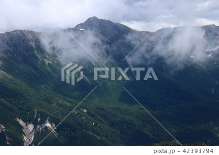 北アルプス薬師岳山頂からの山々 水晶岳(黒岳) 北アルプス薬師岳山頂からの山々 水晶岳(黒岳) 42393794