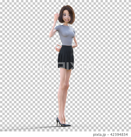 Deformed character Young lady perming3DCG Illustration material 42394834