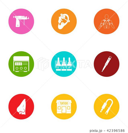 Tattoo center icons set, flat style Tattoo center icons set, flat style 42396586