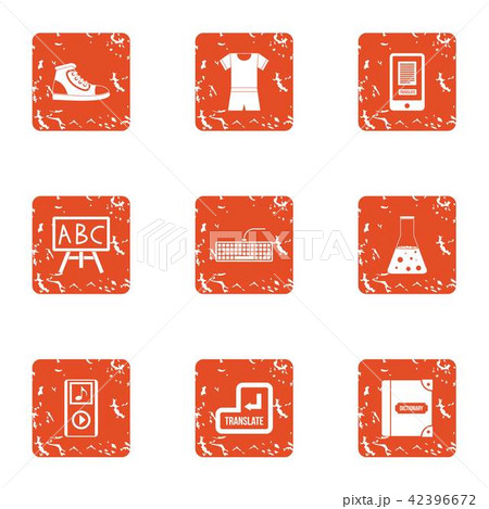 Schoolwork icons set, grunge style Schoolwork icons set, grunge style 42396672