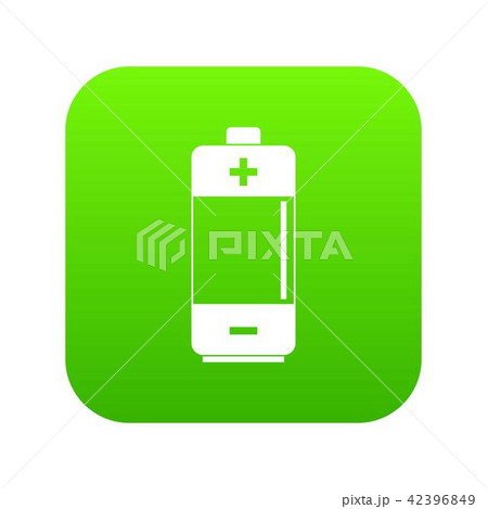 Alkaline battery icon digital green 42396849
