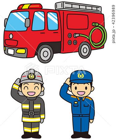 消防車と消防士のイラスト素材