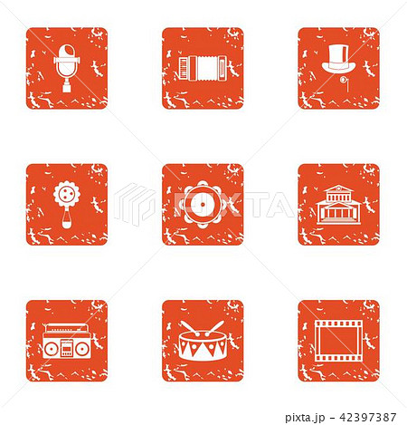 Boombox icons set, grunge style 42397387