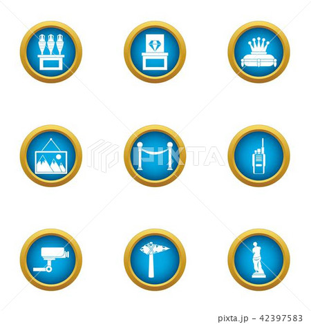 Museum observation icons set, flat style 42397583