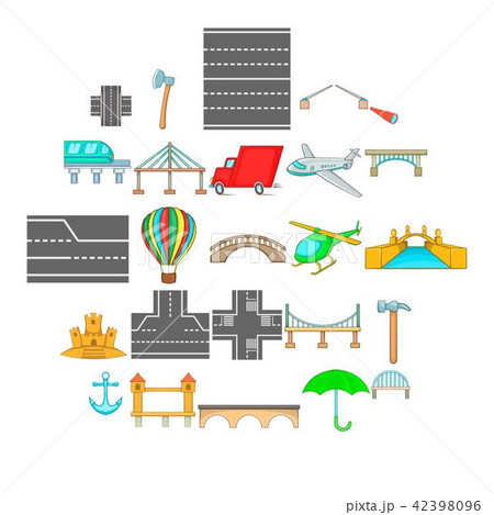 Road junction icons set, cartoon style 42398096