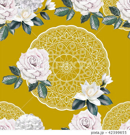 Roses with lace  seamless pattern 42399655