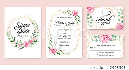 Pink rose wedding invitation card. 結婚式の招待状 42403503