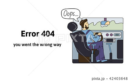 Driver behind the sreering wheel. Error 404, you went the wrong way. Oops 404 error page, vector 42403648