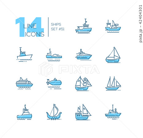 Water transport - thin line design icons set Water transport - thin line design icons set 42404301