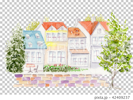 城市景觀郊區手繪水彩 42409237