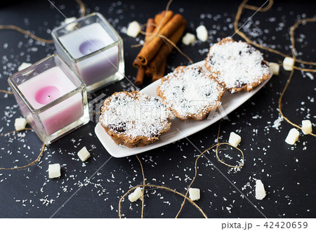 coconut muffins on a black background 42420659