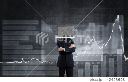 Businessman with laptop instead of head. 42423698