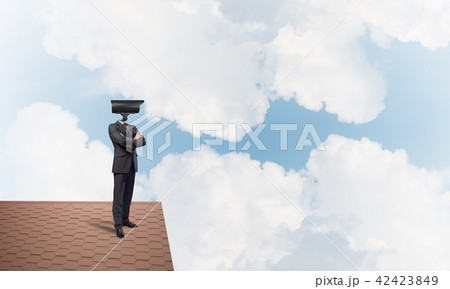 Concept of security and privacy protection with camera headed man 42423849