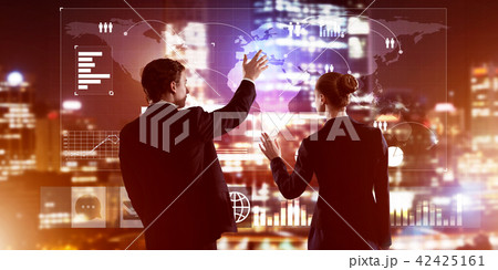 Concept of partnership and cooperation with people using virtual interface Concept of partnership and cooperation with people using virtual interface 42425161