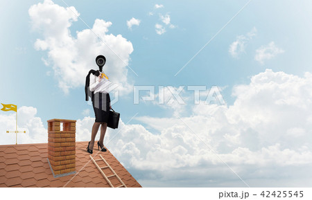 Concept of security and privacy protection with camera headed woman 42425545