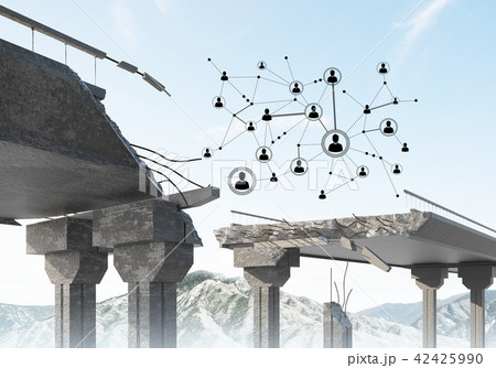 Damaged stone bridge as idea for problem and social connection concept 42425990