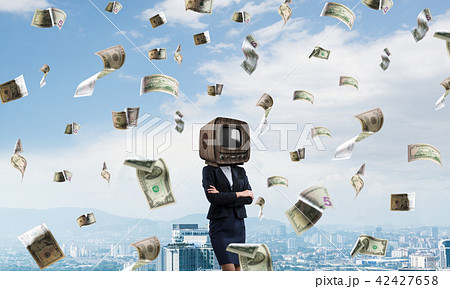 Business woman with old TV instead of head. Business woman with old TV instead of head. 42427658