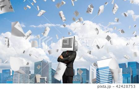 Businessman with monitor instead of head. 42428753