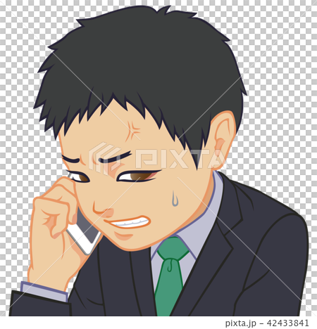 ちびキャラ サラリーマン 通話中 イラッとするのイラスト素材