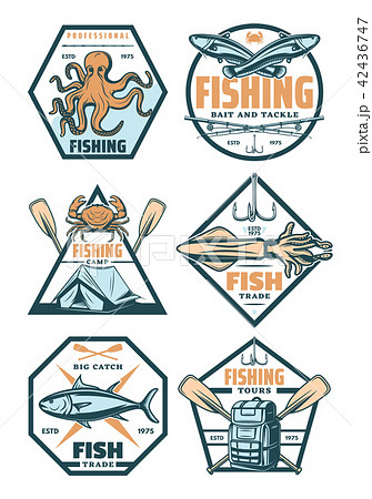 Fishing sport badges and icons with fish and hook 42436747