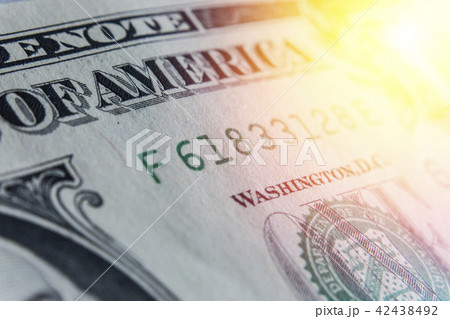 US Dollar bill, super macro, close up photo. Details of bills. US Dollar bill, super macro, close up photo. Details of bills. 42438492