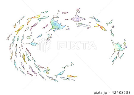 マンタと魚たち フレームのイラスト素材 42438583 Pixta