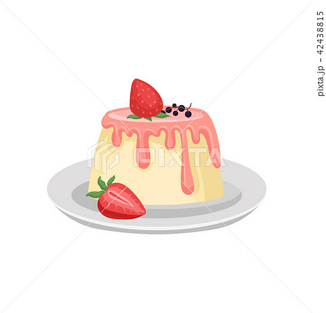 Delicious Pudding With Pink Glaze And Ripe のイラスト素材