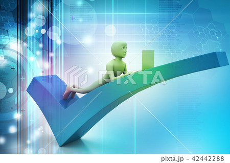 3d man with laptop lying on the right mark 42442288