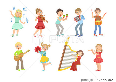 Kids Singing And Playing Music Instruments Set 42445302