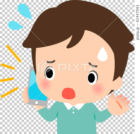 困った様子で携帯電話で話す若い男性 困った様子で携帯電話で話す若い男性 42447091