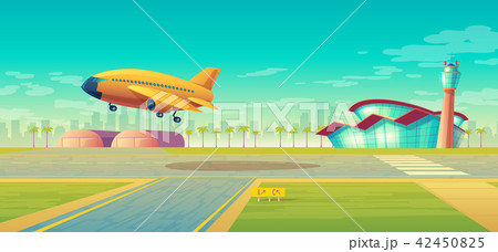Vector landing strip for airplanes, plane takeoff Vector landing strip for airplanes, plane takeoff 42450825