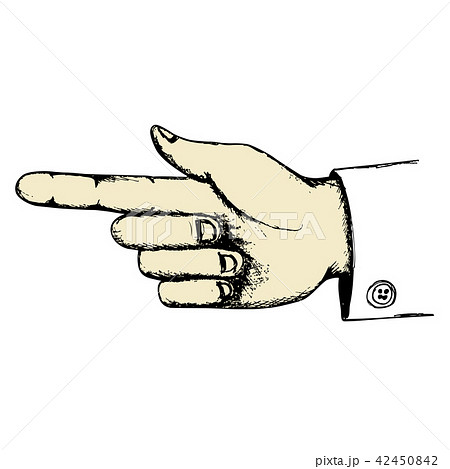 Hand with pointing finger in retro sketch style 42450842