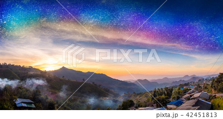 row of  mountains and hills in the evening 42451813