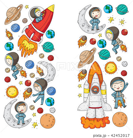 Space for children. Kids and cosmos exploration. Adventures, planets, stars. Earth and Moon. Rocket Space for children. Kids and cosmos exploration. Adventures, planets, stars. Earth and Moon. Rocket 42452017