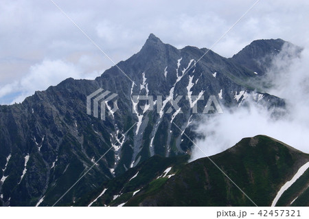北アルプス三俣蓮華岳山頂からの景色　槍ヶ岳　北鎌尾根 42457321
