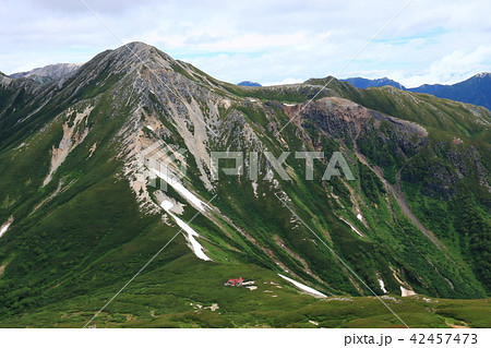 北アルプス三俣蓮華岳山頂からの景色　黒部源流　水晶岳、鷲羽岳　雲ノ平祖父岳 42457473