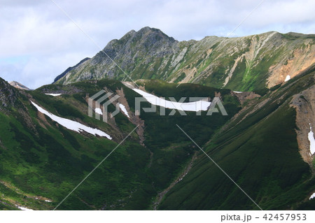 北アルプス三俣蓮華岳山頂からの景色　黒部源流　水晶岳、鷲羽岳　雲ノ平祖父岳 42457953