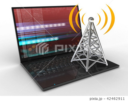 3d illustration of laptop  with  antenna 42462911