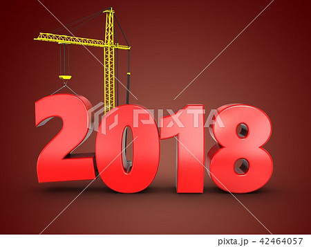 3d illustration of 2018 year with crane 42464057